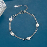 VENTFILLE Sterling Silver Double Layer Pearl Bracelet Ladies Bead Jewelry Gift