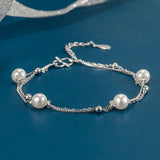 VENTFILLE Sterling Silver Double Layer Pearl Bracelet Ladies Bead Jewelry Gift