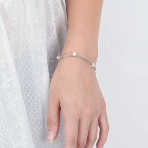 VENTFILLE Sterling Silver Double Layer Pearl Bracelet Ladies Bead Jewelry Gift
