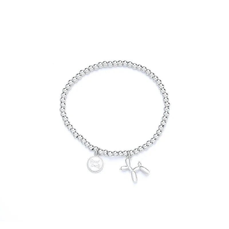 Sterling Silver Balloon Dog Bracelet with Round Bead Jewelry