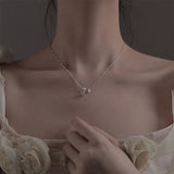 Sterling Silver Flash Diamond Rose Necklace Female Small Leaf Flower Pendant