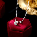 Sterling Silver Flash Diamond Rose Necklace Female Small Leaf Flower Pendant