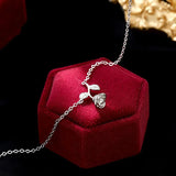 Sterling Silver Flash Diamond Rose Necklace Female Small Leaf Flower Pendant