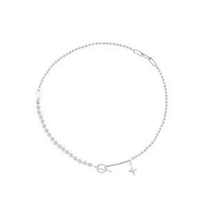 Sterling Silver Star OT Buckle Necklace Round Bead Clavicle Chain Jewelry
