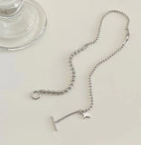 Sterling Silver Star OT Buckle Necklace Round Bead Clavicle Chain Jewelry