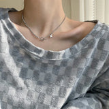Sterling Silver Star OT Buckle Necklace Round Bead Clavicle Chain Jewelry