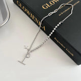 Sterling Silver Star OT Buckle Necklace Round Bead Clavicle Chain Jewelry