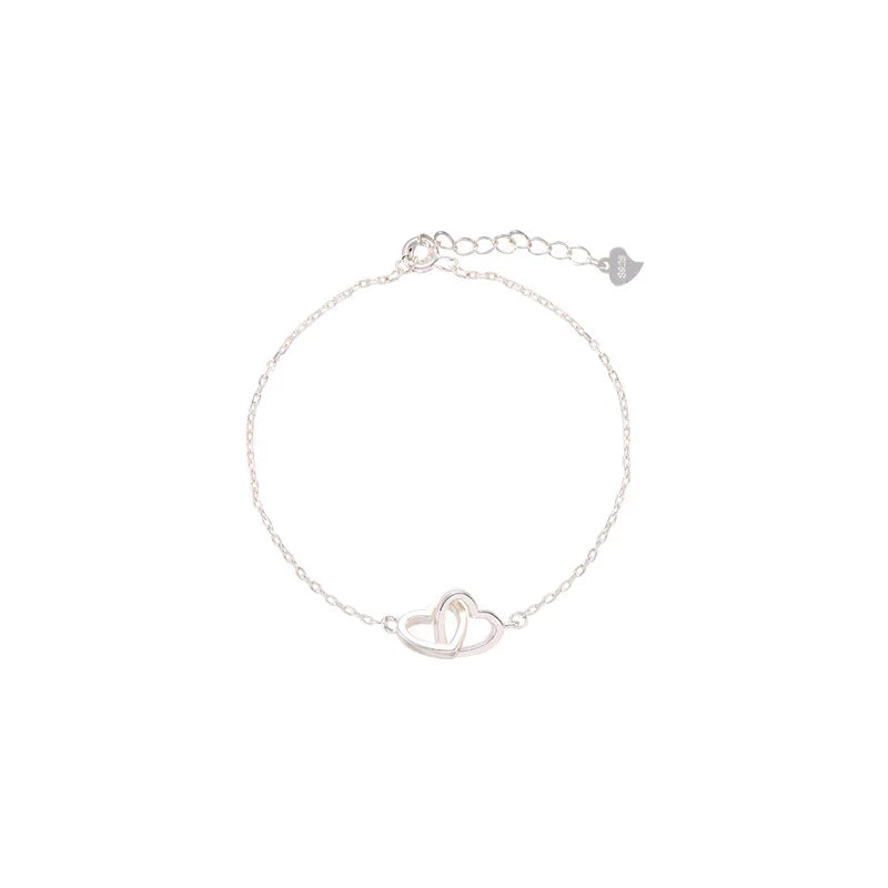 Sterling Silver Hollow Love Bracelet Heart Interlocking Sweet Jewelry
