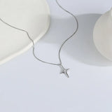 Sterling Silver Cross Diamond Star Necklace