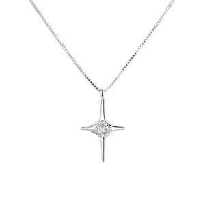 Sterling Silver Cross Diamond Star Necklace