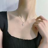 Sterling Silver Cross Diamond Star Necklace