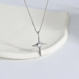 Sterling Silver Cross Diamond Star Necklace
