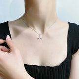 Sterling Silver Cross Diamond Star Necklace