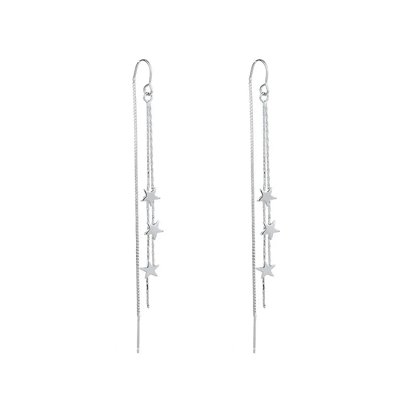 Sterling Silver U-shaped Star Tassel Earrings Women's Long Earrings