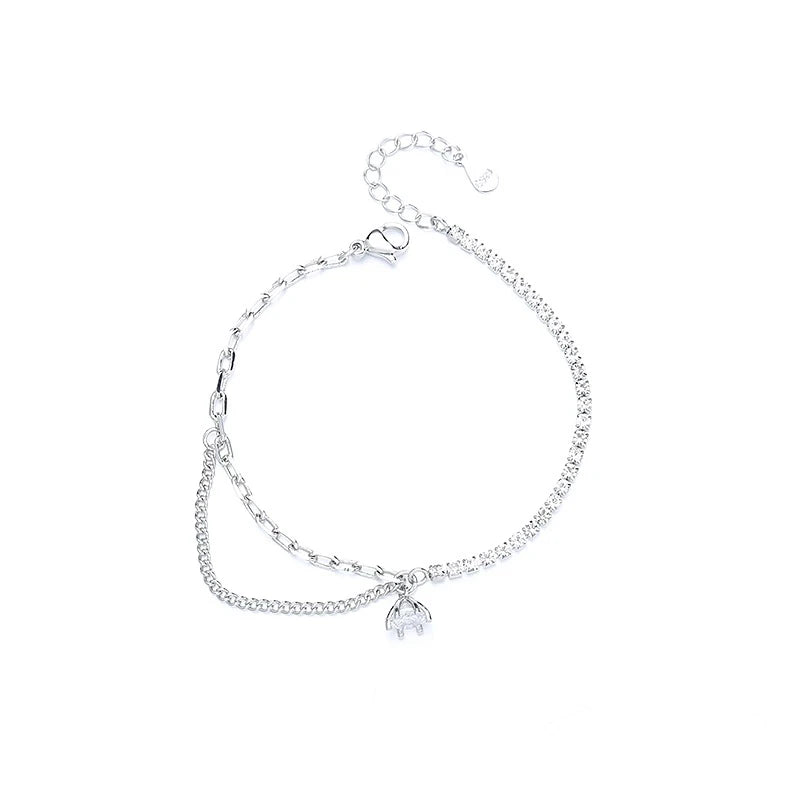 Sterling Silver Zircon Inlaid Chain Splicing Bracelet for Women