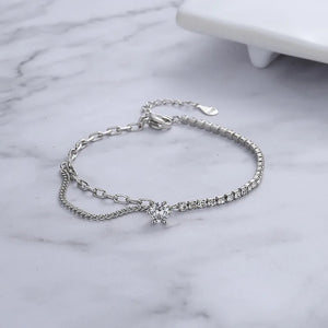 Sterling Silver Zircon Inlaid Chain Splicing Bracelet for Women