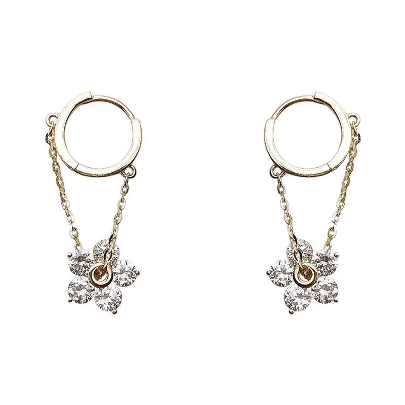 Sterling Silver Flash Flower Chain Earrings For Women Light Ins Party Jewelry