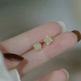 Women Jade Stud Earrings Light Green