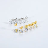 925 Silver Zircon CZ Crystal Stud Earrings Fine Jewelry