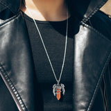 Rose Quartz Hexagonal Pendant Dragon Man Necklace Vintage Jewelry