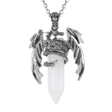Rose Quartz Hexagonal Pendant Dragon Man Necklace Vintage Jewelry