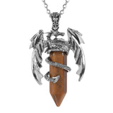 Rose Quartz Hexagonal Pendant Dragon Man Necklace Vintage Jewelry