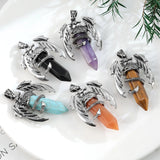 Rose Quartz Hexagonal Pendant Dragon Man Necklace Vintage Jewelry