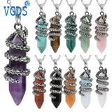 Vintage Dragon Necklace Hexagonal Healing Stone Pendant Jewelry