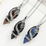 Natural Quartz Crystal Dragon Necklace Vintage Silvery Men Pendants
