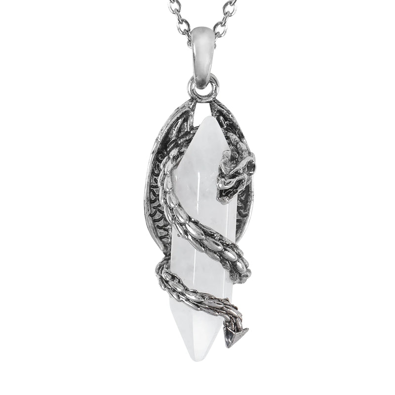 Natural Quartz Crystal Dragon Necklace Vintage Silvery Men Pendants