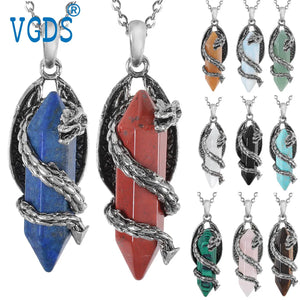 Natural Quartz Crystal Dragon Necklace Vintage Silvery Men Pendants