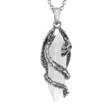 Natural Quartz Crystal Dragon Necklace Vintage Silvery Men Pendants