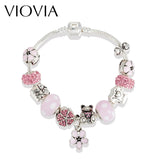 Christmas Flower Charm Bracelet Lovely Bear Bead Women Bracelet Jewelry B16178