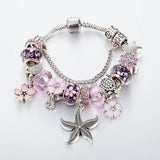 Pink Starfish Charm Bracelet for Women Flower Pendant Bracelet