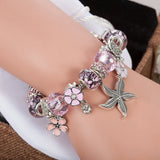 Pink Starfish Charm Bracelet for Women Flower Pendant Bracelet