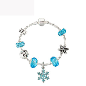 Snowflake Charm Bracelet Crystal Beads Bangle Christmas Gift