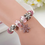 Snowflake Charm Bracelet Crystal Beads Bangle Christmas Gift