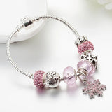 Snowflake Charm Bracelet Crystal Beads Bangle Christmas Gift