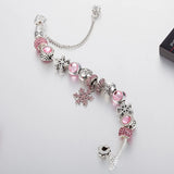 Snowflake Pink Rhinestone Bracelet for Womens Christmas Jewelry