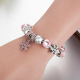 Snowflake Pink Rhinestone Bracelet for Womens Christmas Jewelry