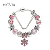 Snowflake Pink Rhinestone Bracelet for Womens Christmas Jewelry