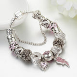 Rhinestone Heart Beads Wing Charm Bracelet - B17044