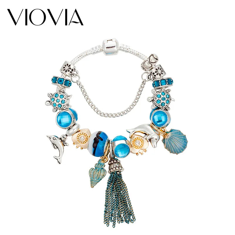 Tassel Charm Bracelets Tortoise Dolphin Shell Beads Pulseras B17078