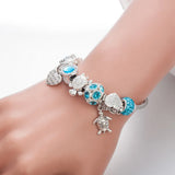 Sea Animal Turtle Stainless Steel Bangle Charm Bracelet DIY Beads Jewelry