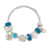 Stainless Steel Bangle Turtle Charm Bracelet DIY Grey Beads Jewelry Adjustable