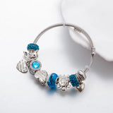 Stainless Steel Bangle Turtle Charm Bracelet DIY Grey Beads Jewelry Adjustable