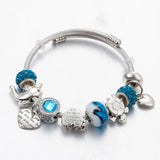 Stainless Steel Bangle Turtle Charm Bracelet DIY Grey Beads Jewelry Adjustable