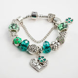 Green Flower Rhinestone Bracelet European Charms Jewelry for Women