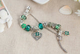 Green Flower Rhinestone Bracelet European Charms Jewelry for Women