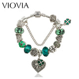 Green Flower Rhinestone Bracelet European Charms Jewelry for Women